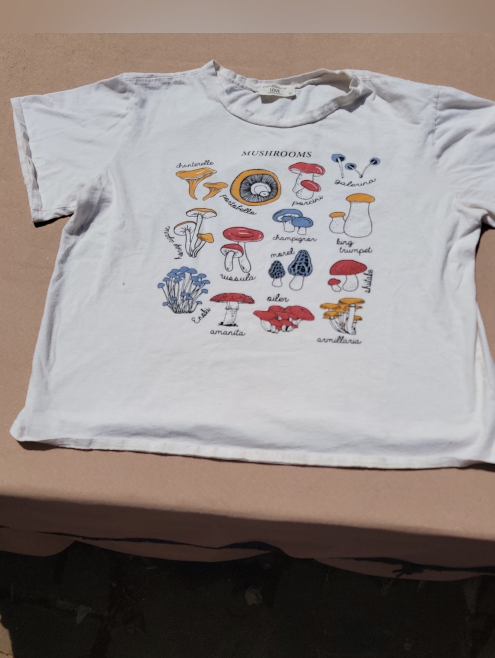 MUSHROOMS Philosophy of Love T Shirt Top XL Enoki Morel Nature Guide